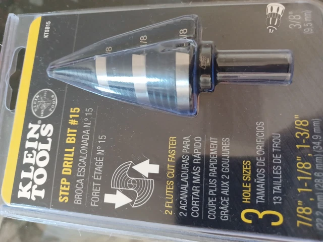 Klein Tools KTSB15 Double- Fluted 3/8-Inch 3-Hole Step Drill Bit #15- NEW/SEALED