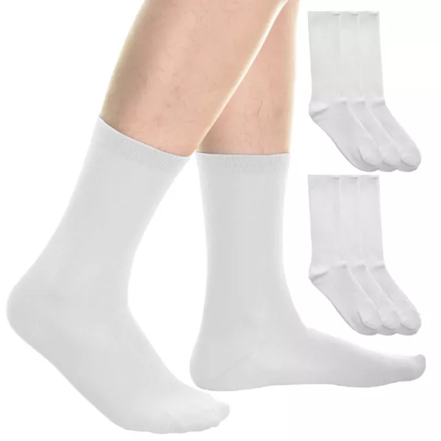 6 Pair White Classic Men's Dress Socks Soft Cotton Casual Crew Mid Calf 10-13