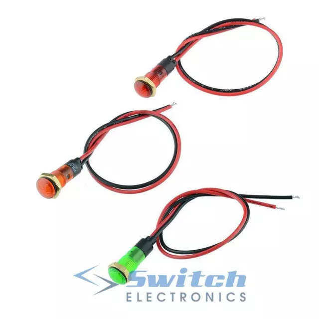 8mm Prewired Panel Indicator Light 220V - Red Green Yellow
