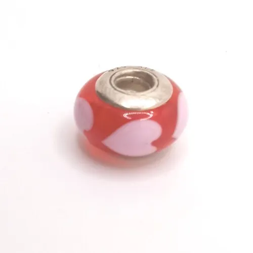 Authentic Pandora Sterling Silver Murano Glass Red Love Pink Hearts Bead 790658