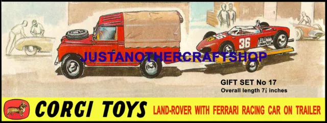 Corgi Toys Land Rover Ferrari Geschenkset GS 17 großes Poster Werbeschild Broschüre