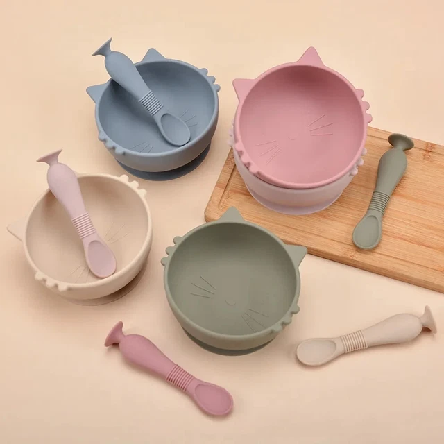 Platos de silicona sin BPA para bebé 2 piezas/1 juego de alimentación de silicona para bebés