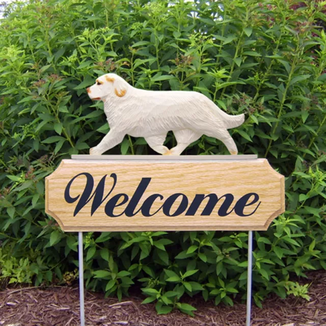 Clumber Spaniel Wood Welcome Outdoor Sign Orange