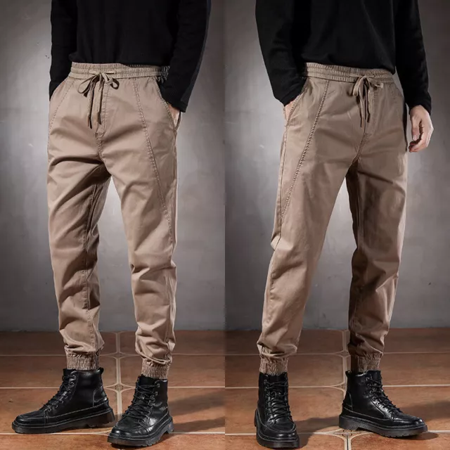 Men Chino Cargo Tapered Pants Twill Track Jogging Trousers Bottoms Pocket