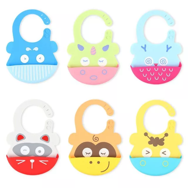 Baby Silicone Bib Infant Cartoon Bib Toddler Waterproof Bib Washable Feeding Bib