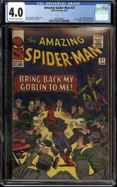 Amazing Spider-Man #27 CGC 4.0 OW/W Pgs. Green Goblin App Ditko Marvel 1965