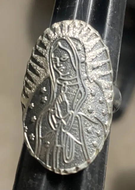 Mexican Sterling Our Lady Of Guadalupe Size 8 Adjustable Ring