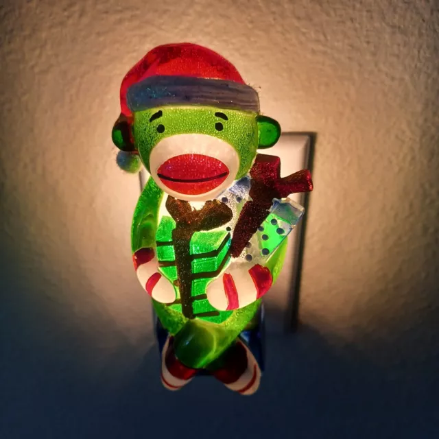 SOCK MONKEY Night Light KIDS Plug In~Christmas Home Decor Wall Midwest CBK