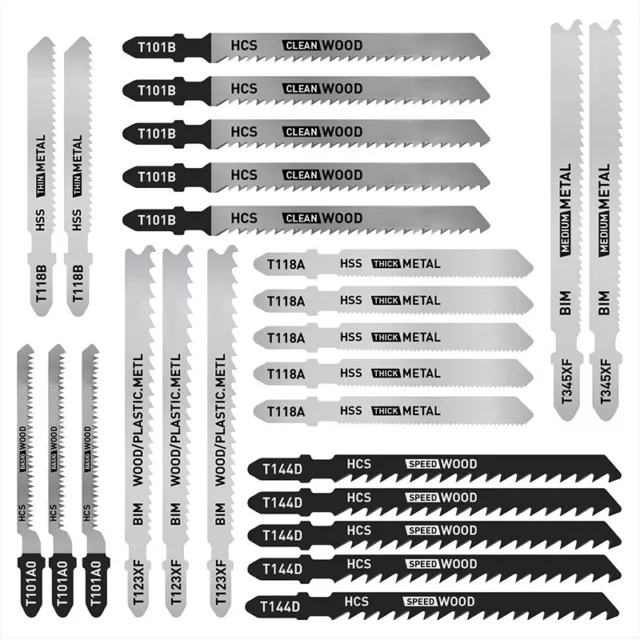 25 Pcs T Shank Jig Saw Blade Set, T-Shank Blades for Wood, Plastic and8814