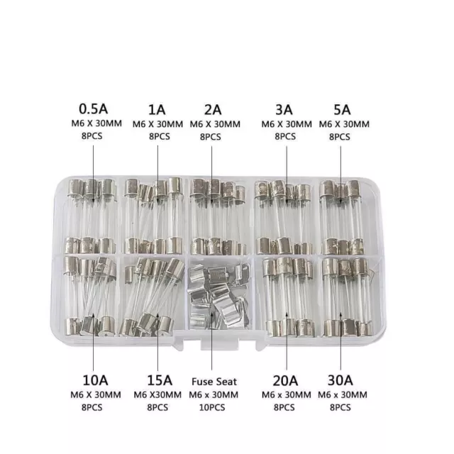 72 Piece Electrical Glass Fuses with Holder Quick Blow Glass Tube Fuse Kit