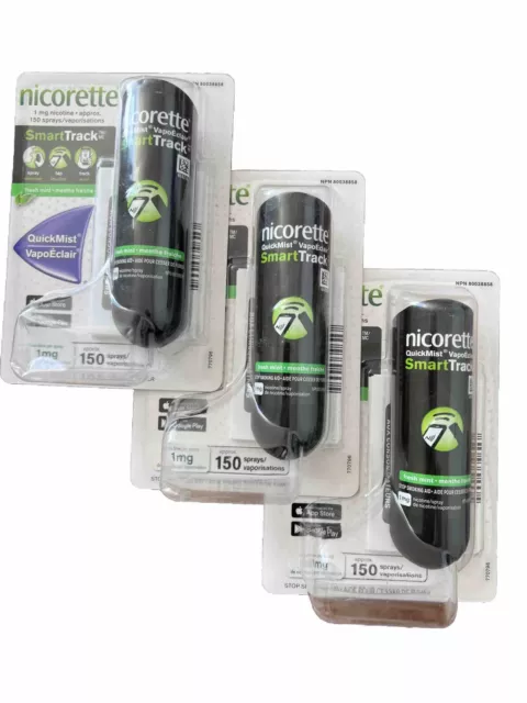 3 Nicorette Quickmist Fresh Mint 1mg 150 Spray 09/2024 SmartTrack fast shipping