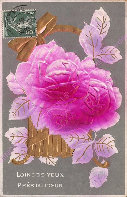 CPA GAUFREE EMBOSSED Loin des yeux près du coeur ca1909