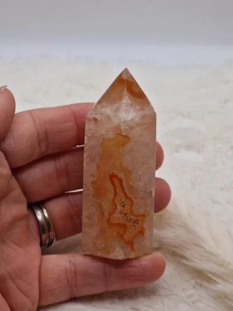 78g Carnelian Red Flower agate Crystal Tower Point Gemstone Healing Chakra