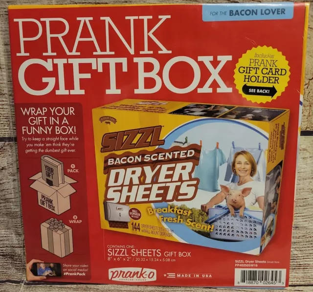 “Bacon Dryer Sheets” Prank Gift Box Wrap Real Present in Gag Fake box - New