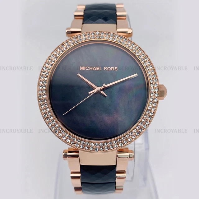 NEUF MICHAEL KORS MK6414 Parker Ton Or Rose Et Noir Acetate Quartz Montre Femmes EUR 112 90 PicClick FR
