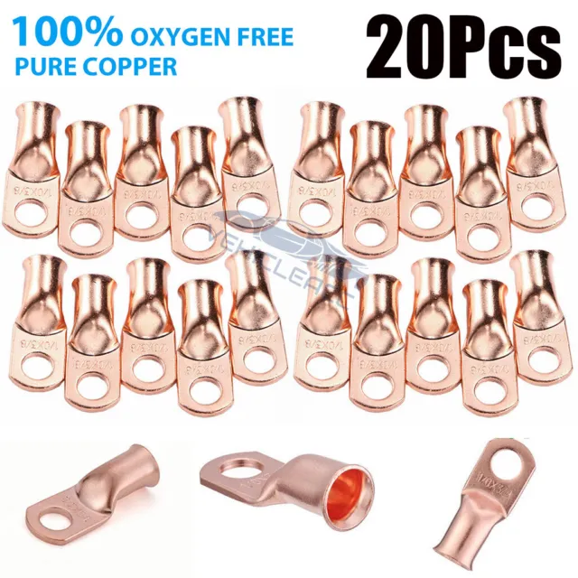 20x Gauge 1/0-3/8 Battery Cable Ends Lugs Copper Ring Terminals Wire Connector
