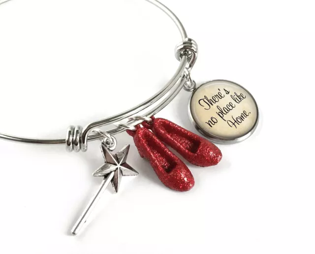 There's no place like Home Wizard of Oz Ruby Red Slipper Charm Bangle Bracelet