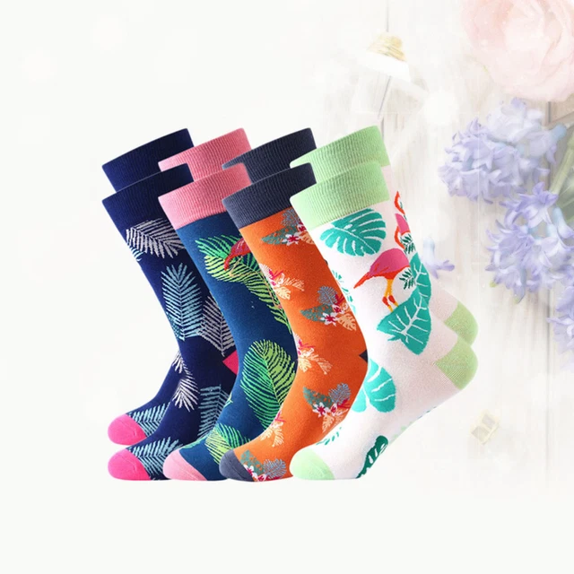 4 Pairs knee high tube socks Chaussettes Décoratives Hommes Bas Chaussettes Impr