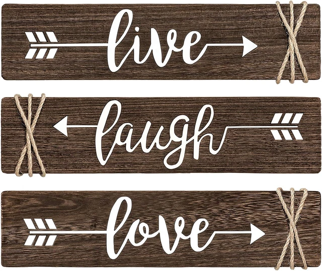 Dahey 3 Pieces Rustic Wood Sign Arrow Wall Decor Live Laugh Love Quote Sign Farm