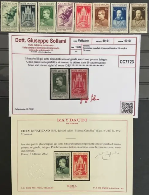 Vaticano 1936 stampa cattolica serie completa mnh con due certificati