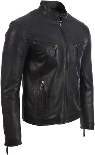 Aviatrix Men's Genuine Leather Classic Biker Jacket Black BRAND NEW