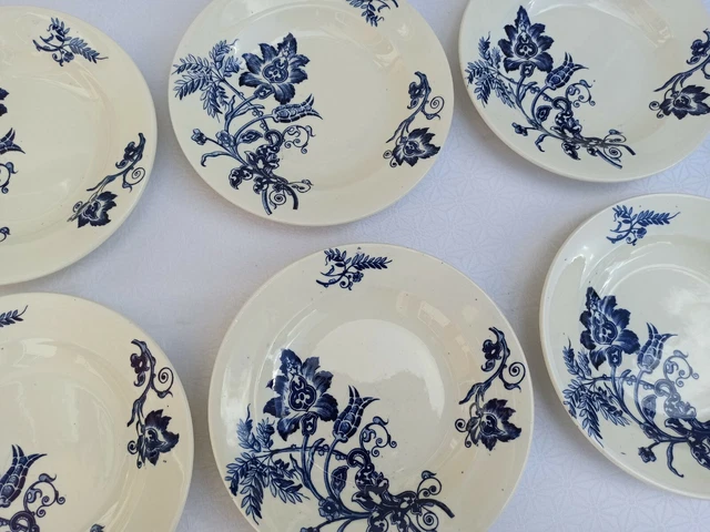 6 ASSIETTES CREUSES EN FAÏENCE TERRE DE FER fleur Art Nouveau