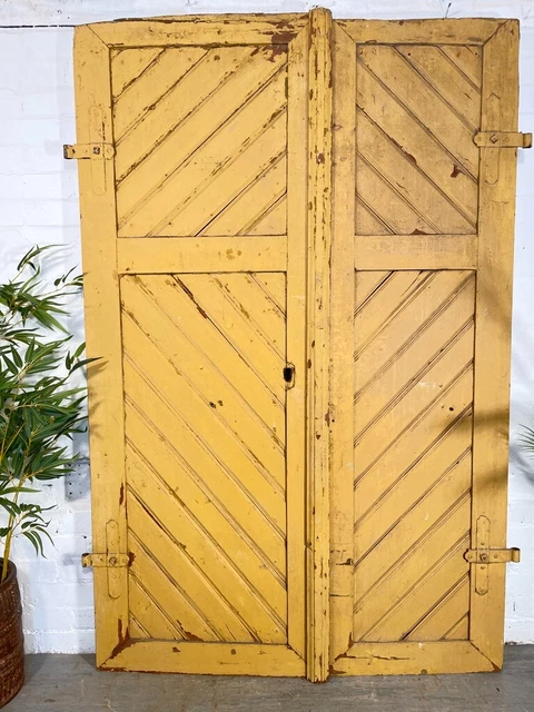 Large Antique 19th century Pair French Wooden Panelled Shutter Cellar Barn Doors