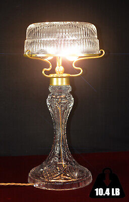 Art deco lamp Rare 1940s finest prismatic cut-glass hand gilded rim drum shade