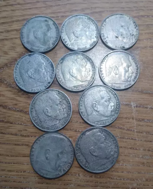2 mark 3rd reich silver lot 10 coins 1937-1939