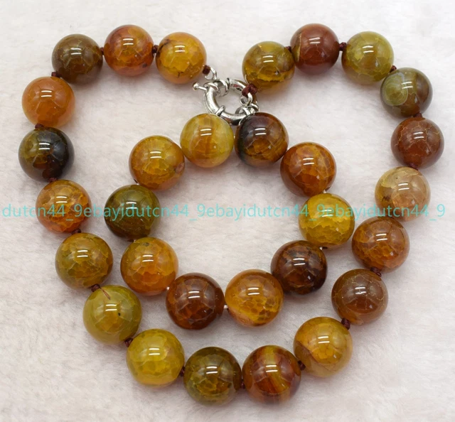 Huge 20mm Yellow Dragon Veins Agate Round Gemstone Beads Necklace Bracelet Set