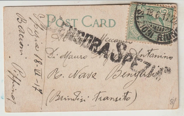 10-Censura Spezia su cartolina mignon New York  5c.Leoni 1917 x R. Nave Bengasi