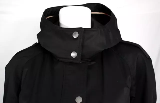 BURBERRY BRIT Black Cotton Blend Hooded Zip & Logo Snap-Front Coat 14 UK16 2