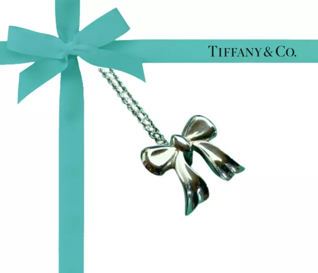 Tiffany &Co. Rare Bow Ribbon Necklace Sterling Silver 925 No Box