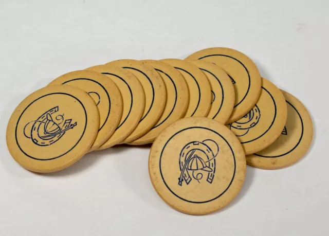 (11) Vintage Horseshoe / Derby Hat / Whip Poker Chips