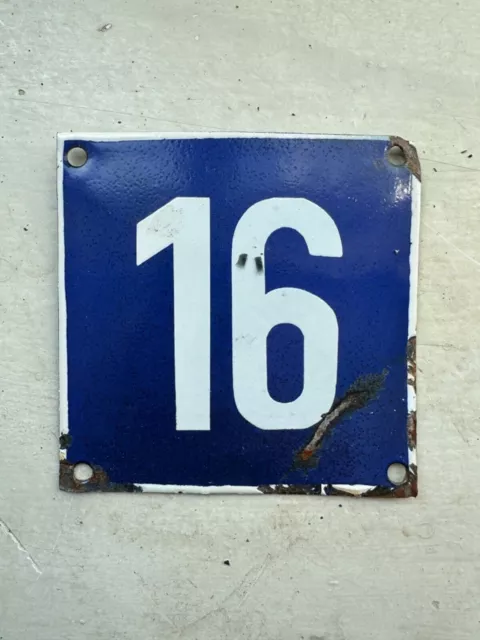 Número 16 Números de casa de esmalte vintage hechos en Europa Habitación...