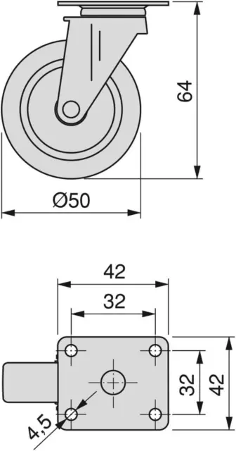 Emuca - Set Di 4 Rotelle Pivotanti Grigie per Mobile Con Piastra Di Assemblaggio 3