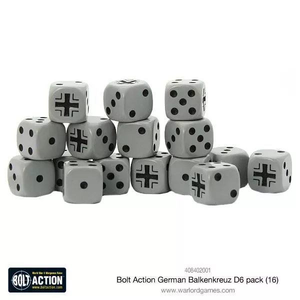 Warlord Games Bolt Action German Balkenkreuz W6 D6 Dice Pack (16) Würfel GER