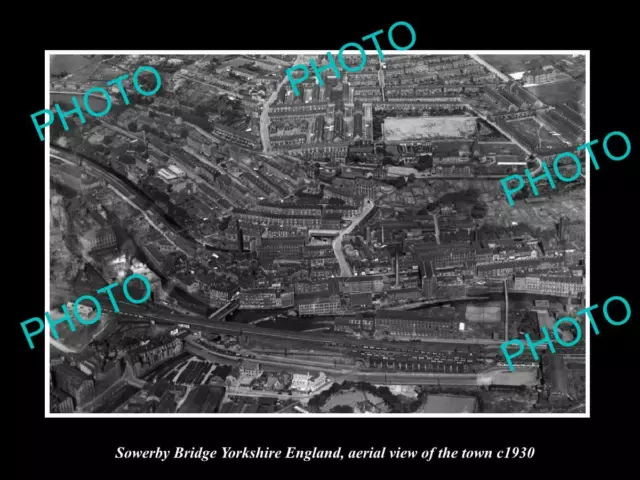 OLD LARGE HISTORIC PHOTO OF SOWERBY BRIDGE ENGLAND AERIAL VIEW OF TOWN c1930 1