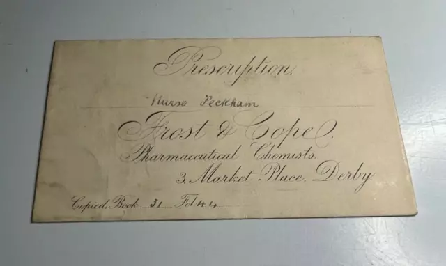 Antique Prescription Envelope  Frost & Cope Chemists Market Place Derby