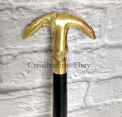 Designer Brass Anchor Handle Walking Stick Black Wooden Brass Inlaid Cane Gift 3