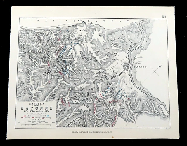 BATTLE OF BAYONNE Map France French Peninsula War Napoleonic Wars