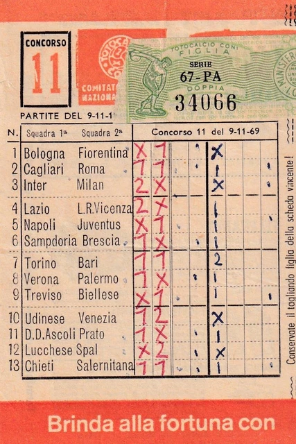 Schedina Totocalcio Coni pubblicità Perugina anno 1952/1953 n. 35