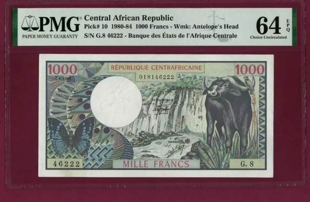 Central African Republic 1000 FRANCS 1980 - 1984 P-10  UNC graded