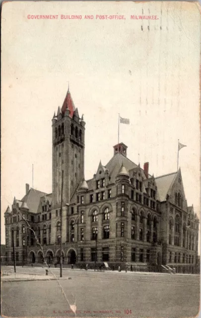 Postcard WI Milwaukee, Government Building and Post Office 1909 Wisconsin Az