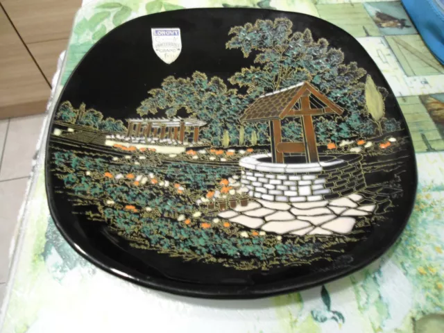 ASSIETTE  LONGWY Céramique Noire émaillée "LA ROSERAIE" carrée