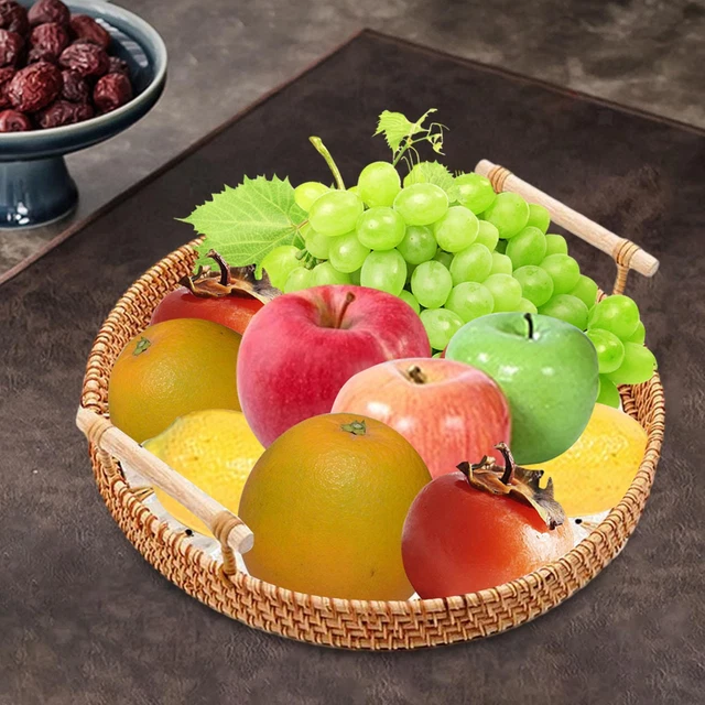 Lot De 3 Plateaux De Service En Rotin Avec Poignées - Décoratifs Et Multifonctions