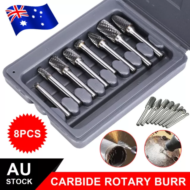 8X 1/4" 6mm Shank Die Grinder Tungsten Carbide Rotary Carving Bits Grinding Kit
