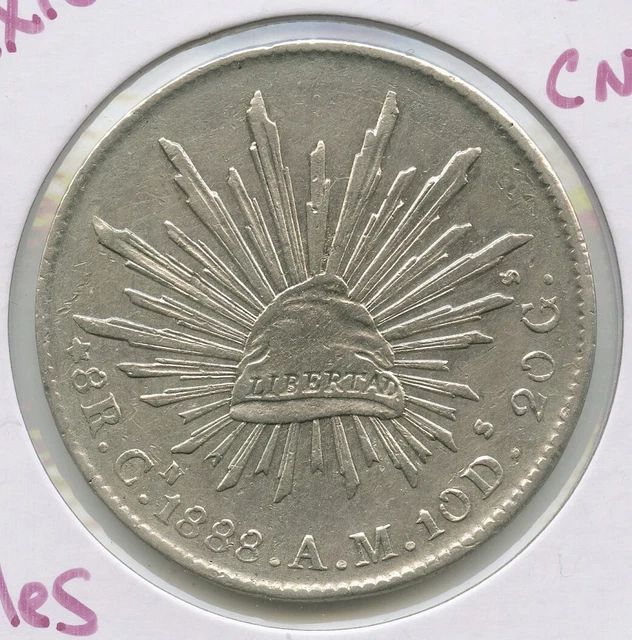 1888 CN AM Mexico Coin 8 Reales Culiacan Silver Coin -Moneda De Plata- DN199