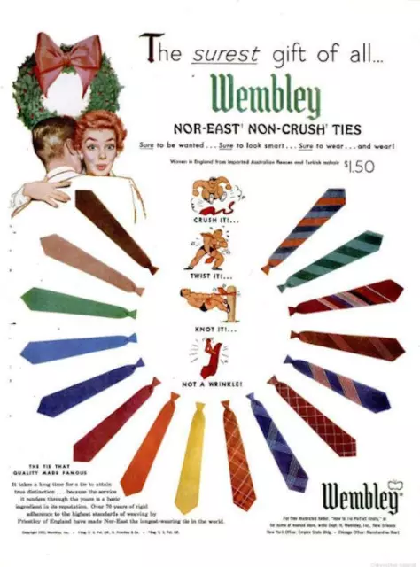 1952 Wembley Dress Ties PRINT AD Nice Closet Dressing Room Decor