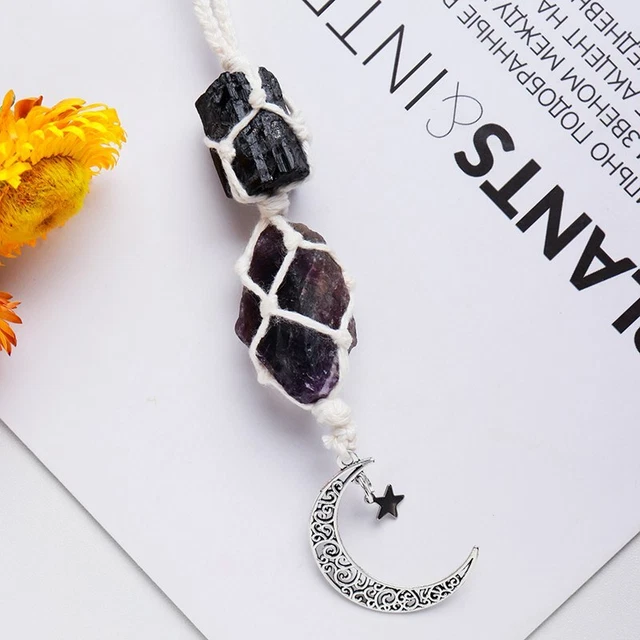 Natural Amethyst Black Tourmaline Quartz Crystal Stone Car Hanging Pendant Reiki